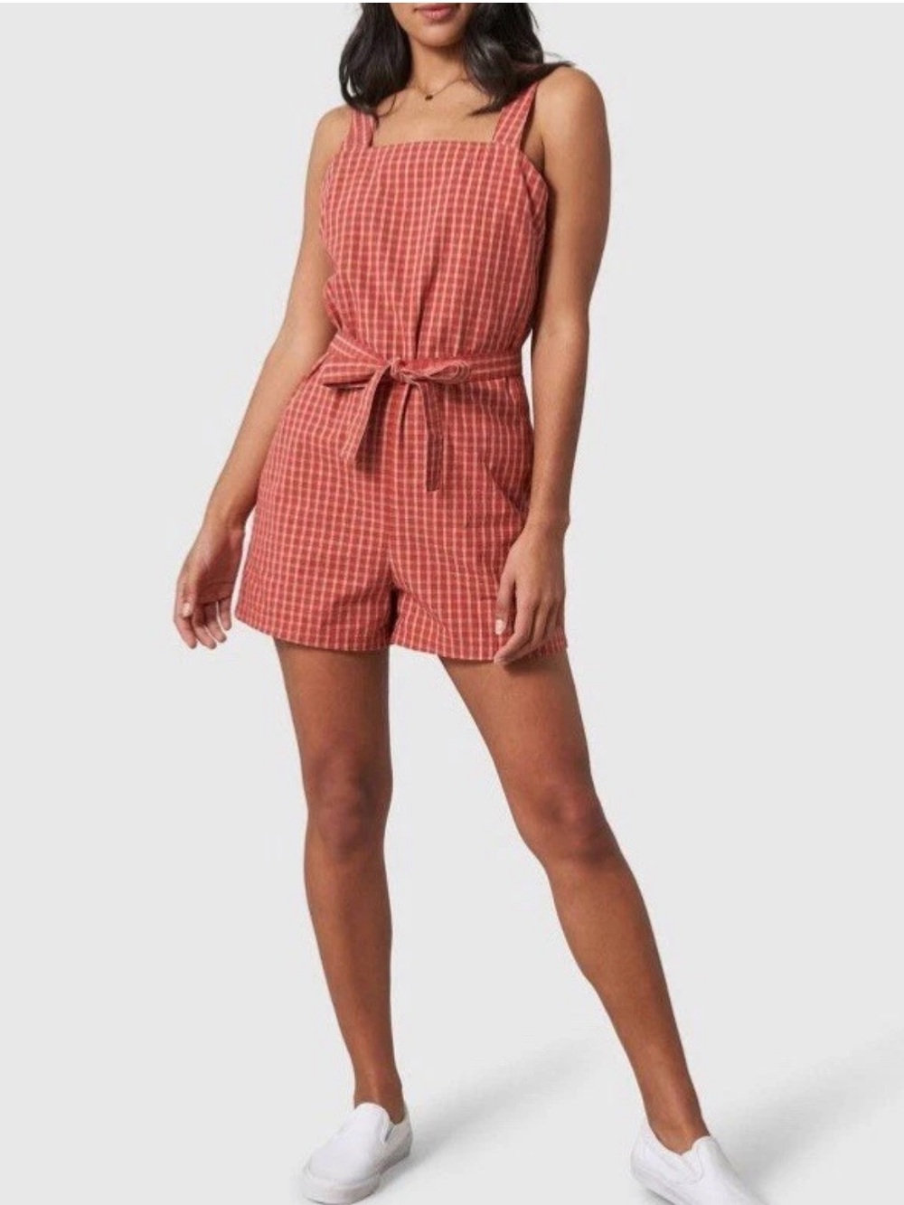 Women's Gingham Retro Romper in Chili Red 100% Organic Cotton - United by Blue